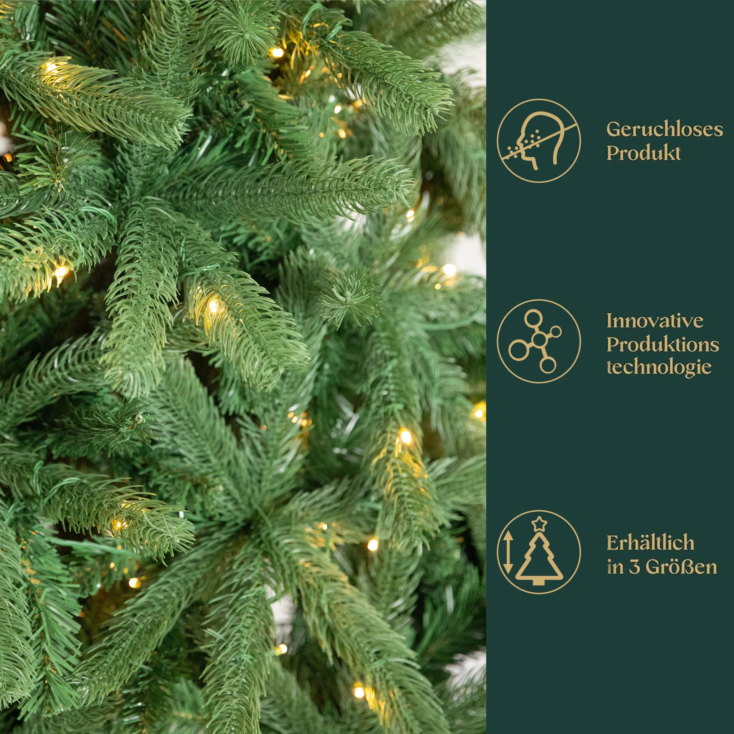 Arbre de Noël Artificiel avec Lumières LED – 180/210/235 cm, PVC & PE, Pied en Bois