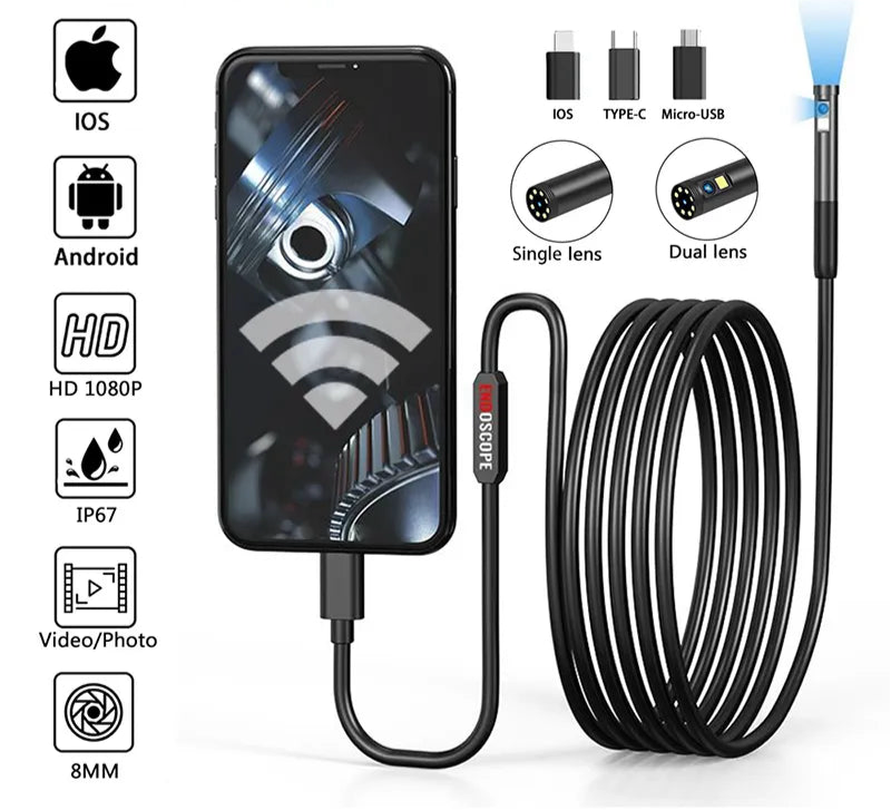 Mini Caméra d'Inspection Endoscopique 3 en 1, Micro USB/Type-C, pour IOS iPhone, Étanche