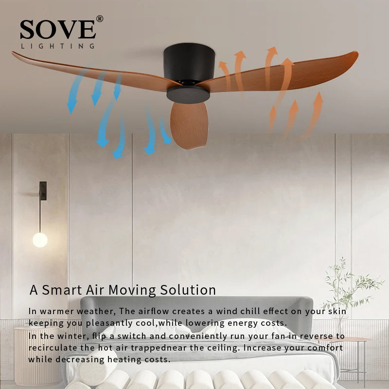 Modern ceiling fan without light with remote control SOVE-, DC motor, for home use, black and white finish, 30 W, 220 V