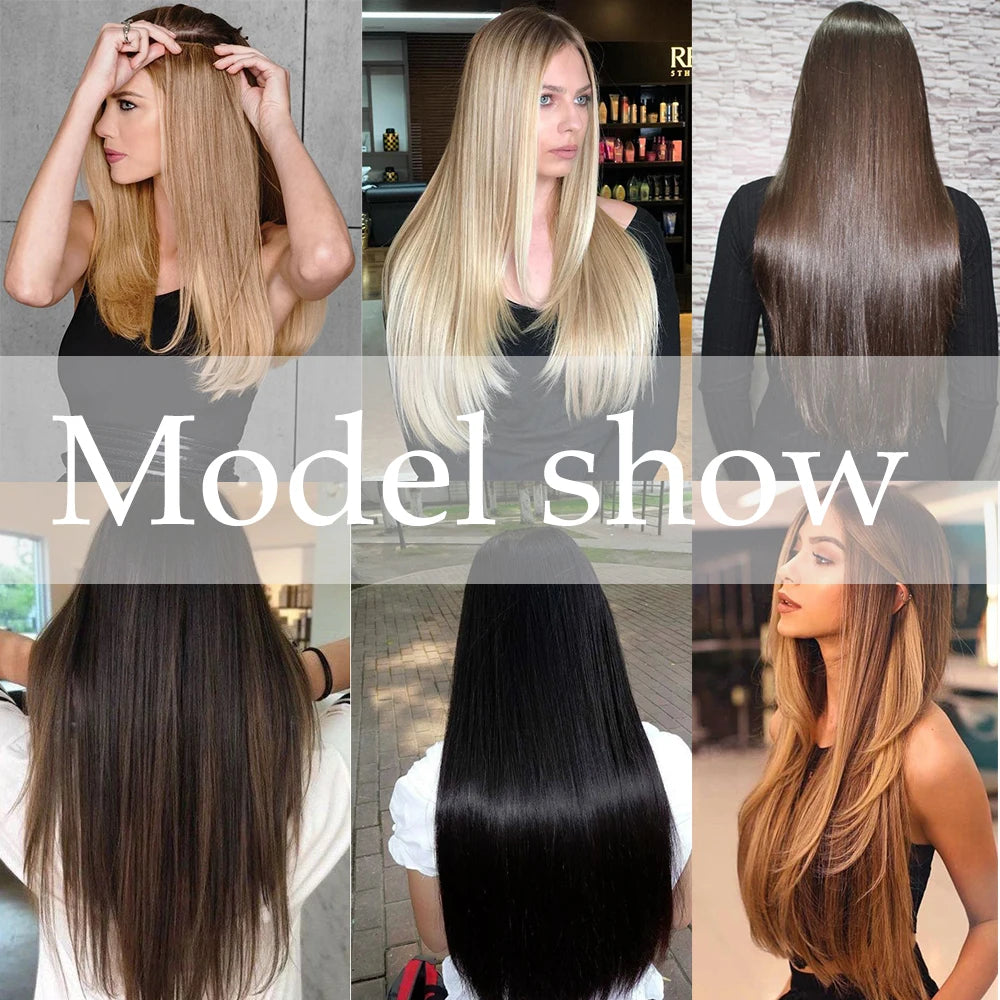 Extensions de Cheveux Synthétiques Longs et Lisses, Postiches Blondes Noires, Faux Cheveux, 24 Pouces, 16 Clips