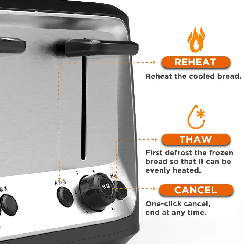 Stainless Steel Electric Toaster for Home Automatic Toaster Breakfast 4 Slice Toaster 