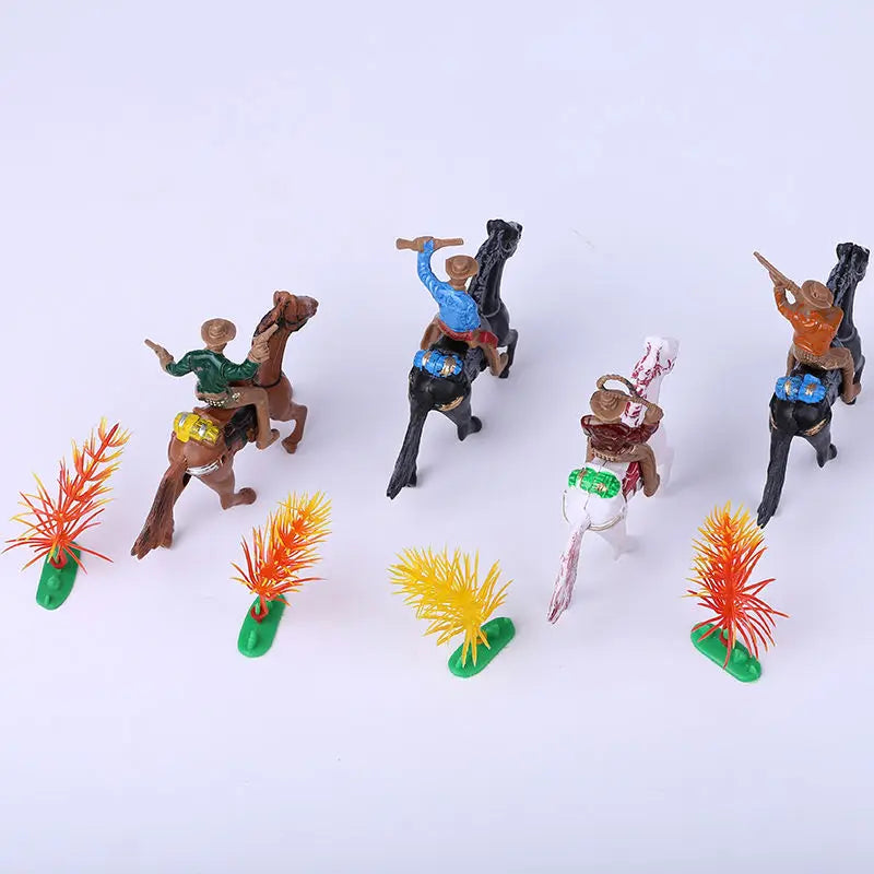 16pcs Plastic Indian Cowboy Figures Little Western Horses Classic Toys for Kids 