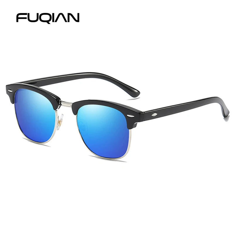 Classic Half Frame Polarized Sunglasses for Men Women, Small Retro Rivet Sunglasses