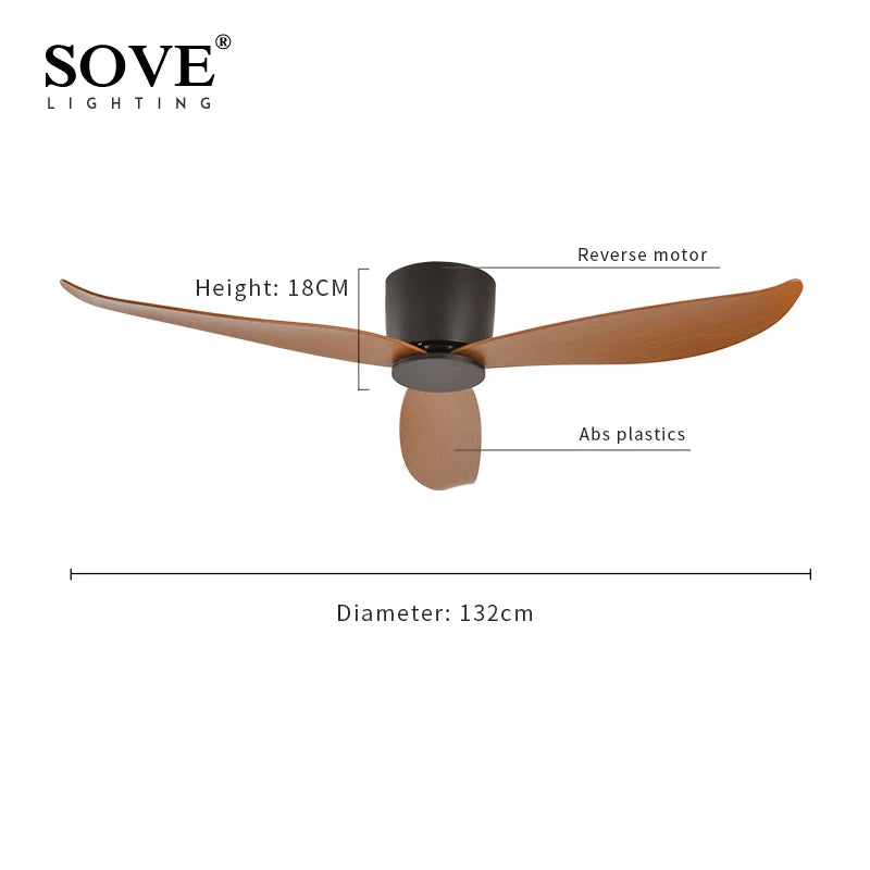 Modern ceiling fan without light with remote control SOVE-, DC motor, for home use, black and white finish, 30 W, 220 V