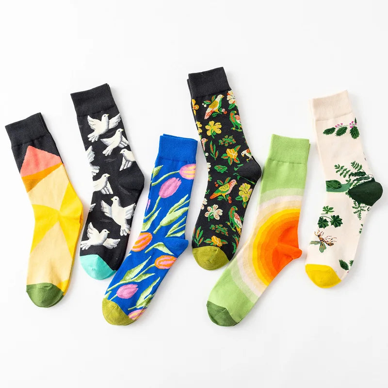 Chaussettes pour femmes en coton, dessin animé, poulpe, fleur, plante, Kawai, décontracté