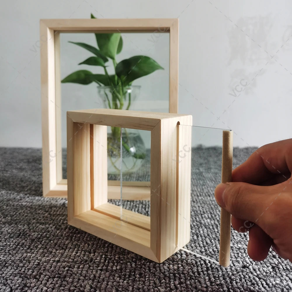 Wooden Photo Frames, Double Sided Acrylic Plant Specimen Display for Pressed Flowers Dried Leaves Table Decoration