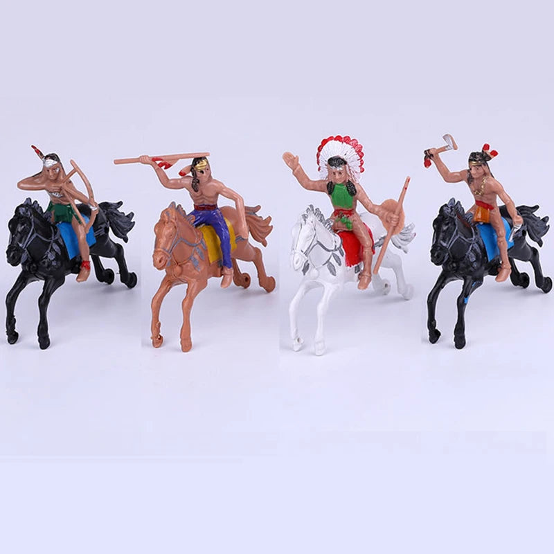 16pcs Plastic Indian Cowboy Figures Little Western Horses Classic Toys for Kids 