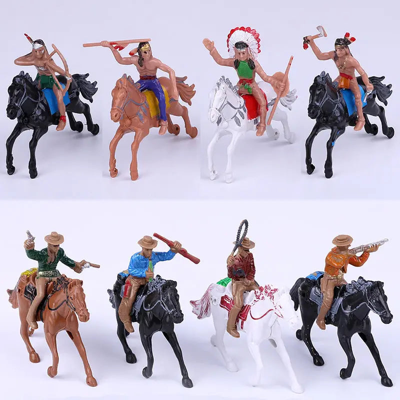 16pcs Plastic Indian Cowboy Figures Little Western Horses Classic Toys for Kids 