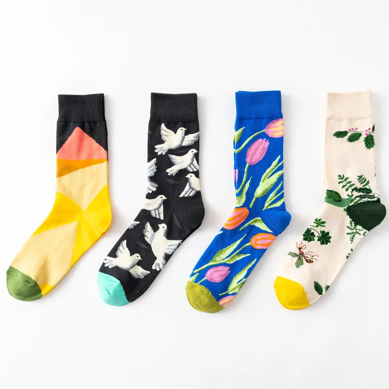 Chaussettes pour femmes en coton, dessin animé, poulpe, fleur, plante, Kawai, décontracté