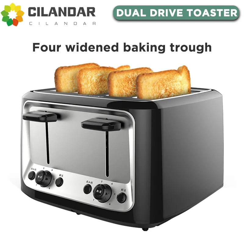 Stainless Steel Electric Toaster for Home Automatic Toaster Breakfast 4 Slice Toaster 