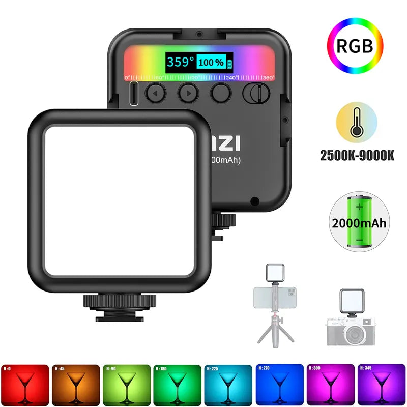 Full Color RGB LED Video Light 2500K-9000K 800 LUX Magnetic Mini Fill 3 (Cold Shoe) 2000mAh Type-C 