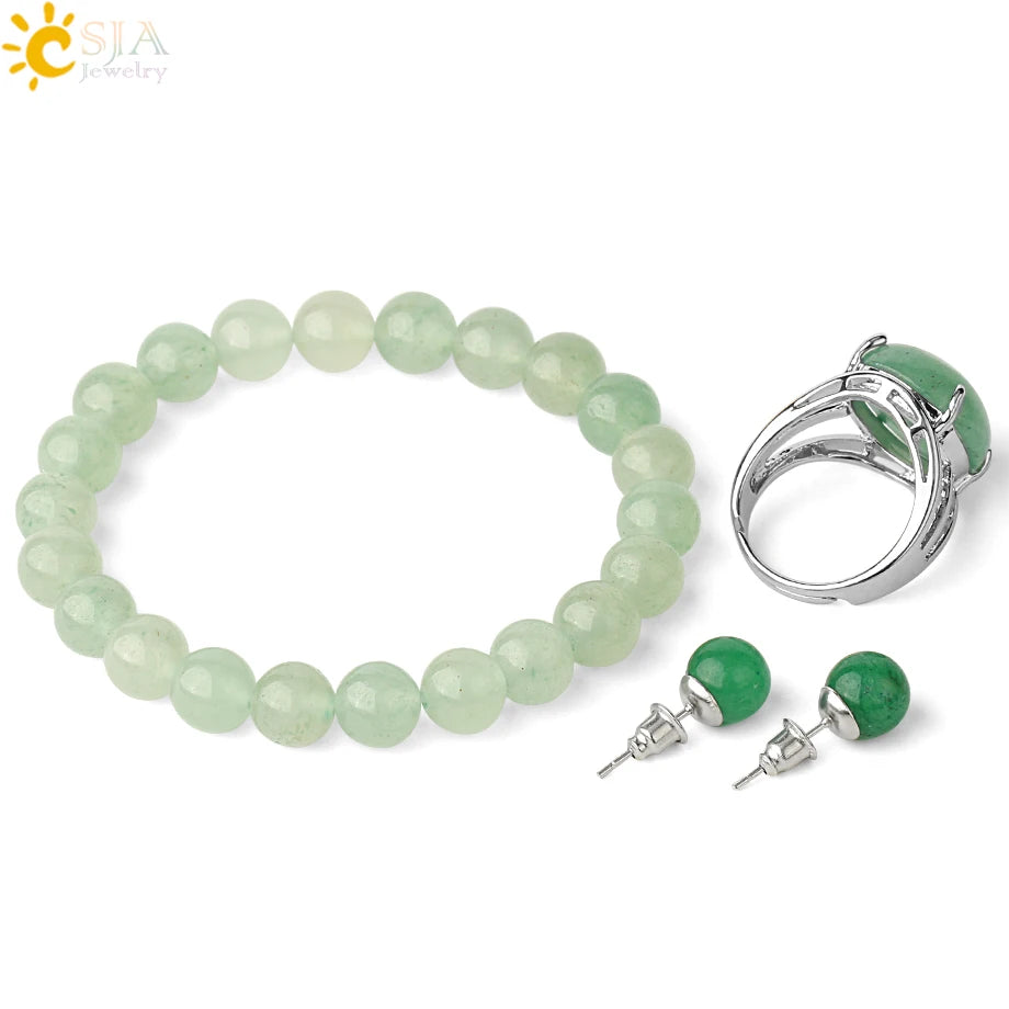 Women Jewelry Sets, Earrings, Bracelets, Ring, Purple Clip, Rose Quartz, Green Aventurine, Healing, G369