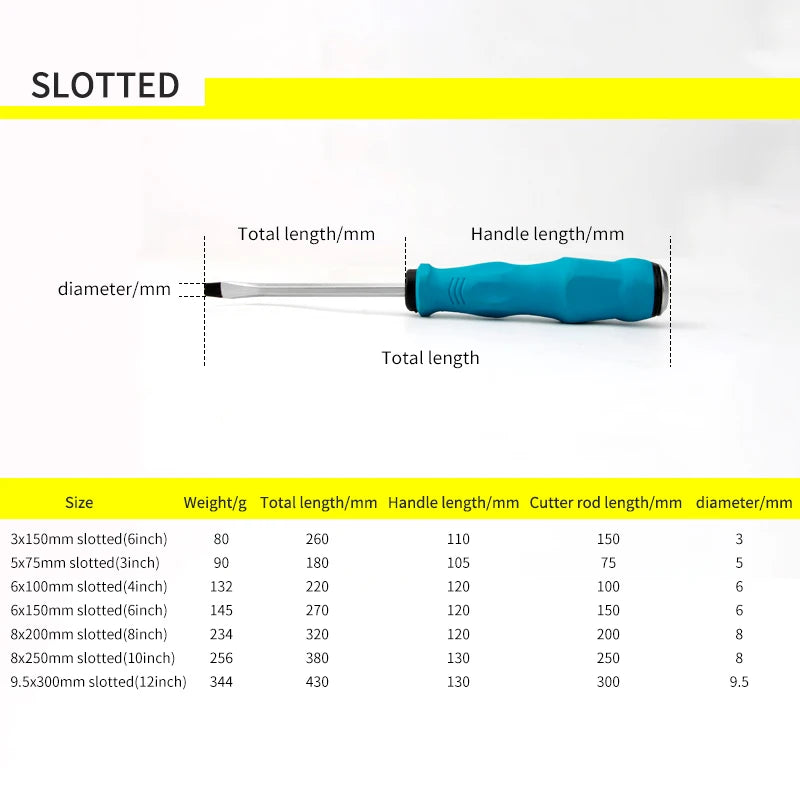 Extra Long Thick Multi-function Screwdriver Set, Cross Slotted, PP Handle, 5, 6, 8, 9.5mm
