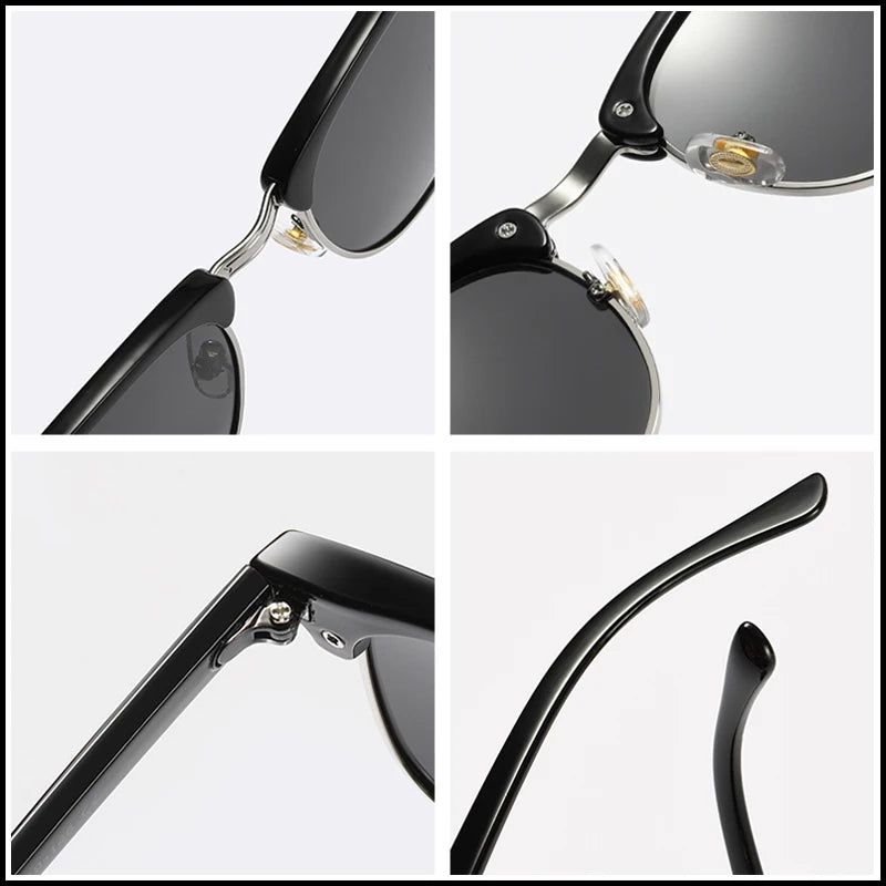 Classic Half Frame Polarized Sunglasses for Men Women, Small Retro Rivet Sunglasses