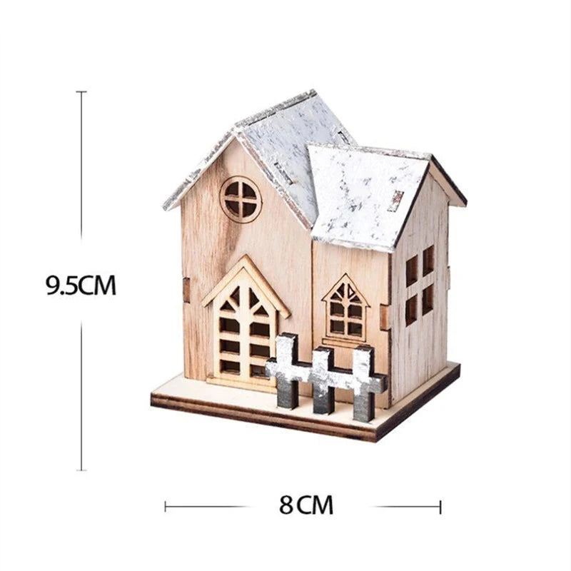 Wooden House with LED Light for Christmas, Merry Christmas Decorations, Christmas Tree Ornaments, Kids Gift, New Year