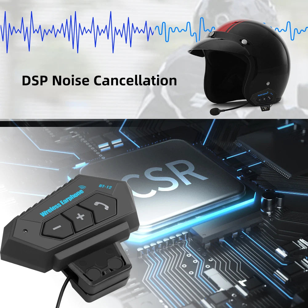 Motorcycle Bluetooth 4.2 Headset Helmet Communication Device Wireless BT Phone Stereo Hands-free Kit with Noise Reduction Microphone T2 