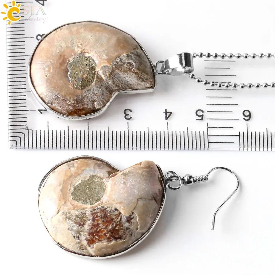 Natural and Unique Ammonia Jewelry Set Pendants Necklaces Shells Snail Spiral Earrings E392