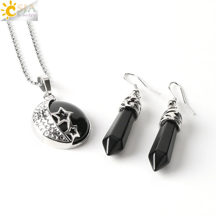 Ensemble de bijoux de plage en cristal, classique, amour d'été, lune, étoiles, pendentifs en pierre violette naturelle, collier, goutte, boucle d'oreille E385