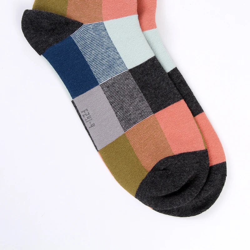 Chaussettes pour hommes, en coton peigné, plusieurs couleurs, lot à la mode quadrillé carré, taille de 39-45 -5 paires-