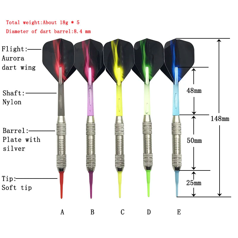 Yernea High Quality Darts, Soft Tip Darts, Sports Equipment Assembly, Nylon Shaft, Plastic,, 5pcs 