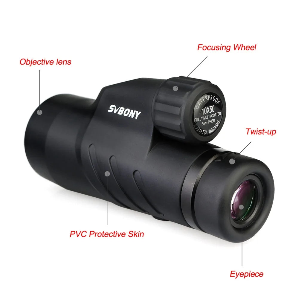 SVBONY SV45 Monocular, 10x50 Zoom, HD, High Power Prism, Waterproof, for Bird Watching and Travel