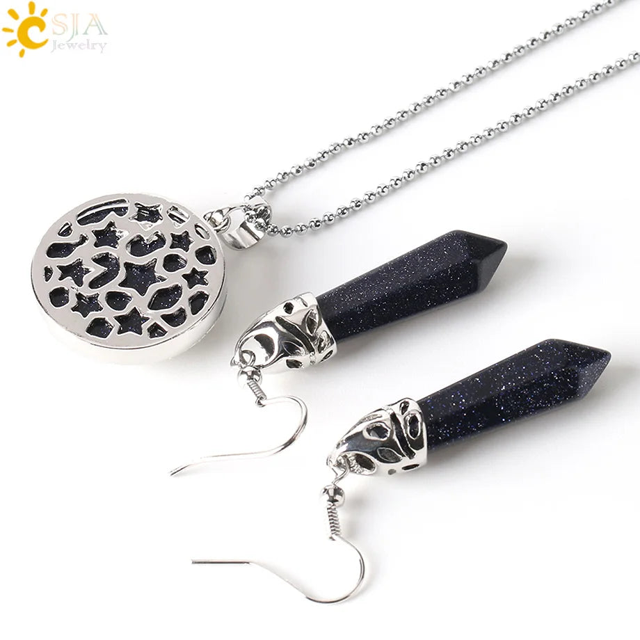 Ensemble de bijoux de plage en cristal, classique, amour d'été, lune, étoiles, pendentifs en pierre violette naturelle, collier, goutte, boucle d'oreille E385