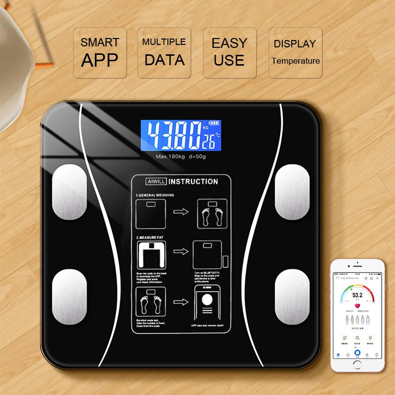 Balance, Digital Bathroom Scale Body Composition Analyzer with Smartphone App Bluetooth Compatible