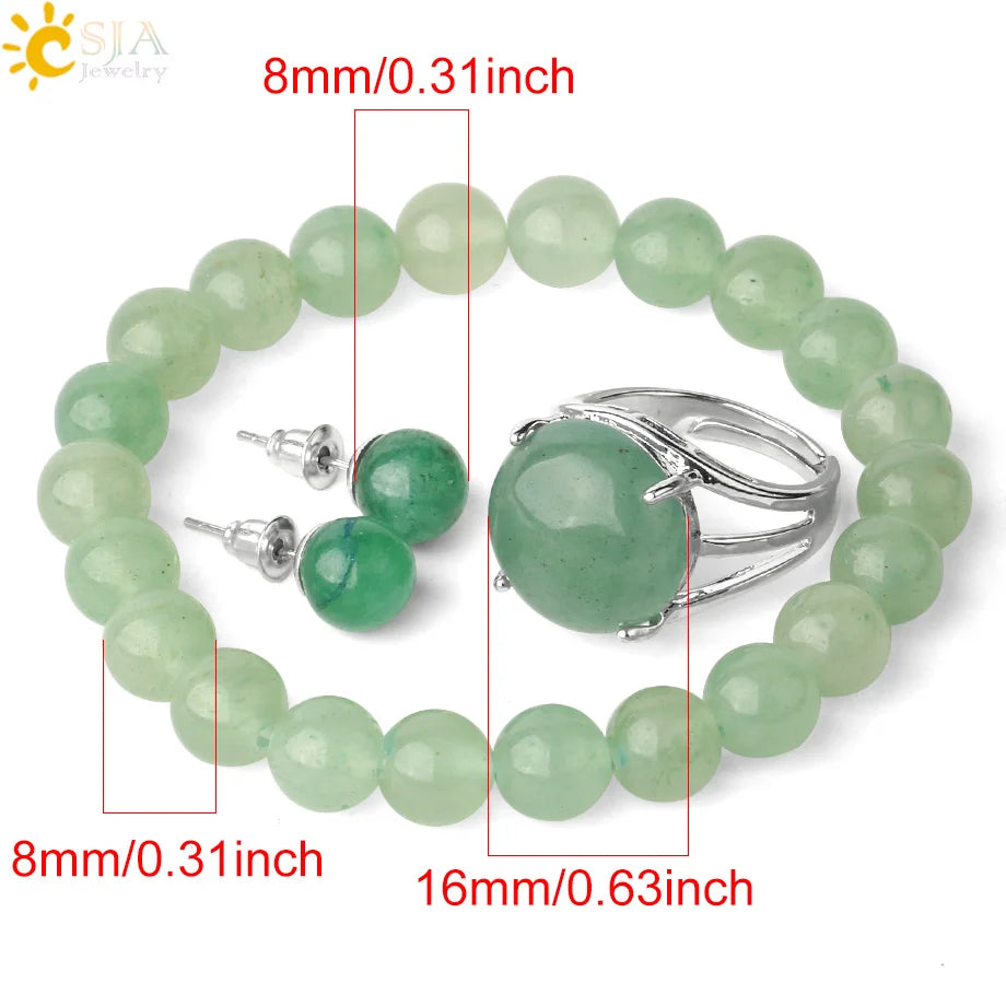 Women Jewelry Sets, Earrings, Bracelets, Ring, Purple Clip, Rose Quartz, Green Aventurine, Healing, G369