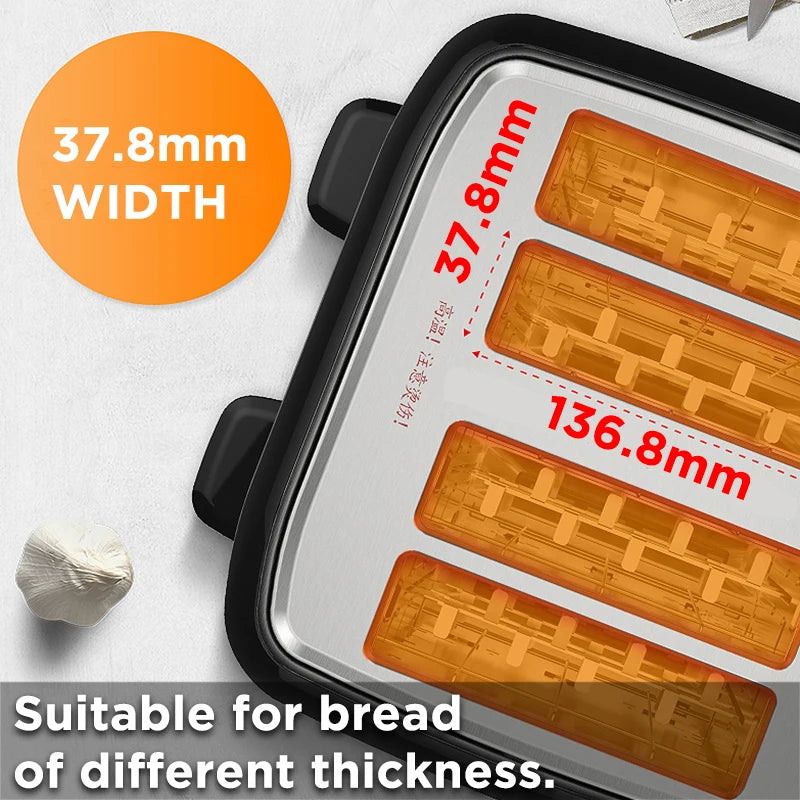 Stainless Steel Electric Toaster for Home Automatic Toaster Breakfast 4 Slice Toaster 