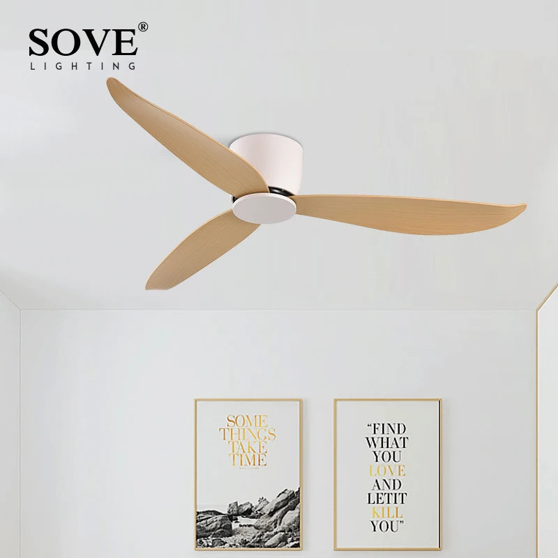 Modern ceiling fan without light with remote control SOVE-, DC motor, for home use, black and white finish, 30 W, 220 V