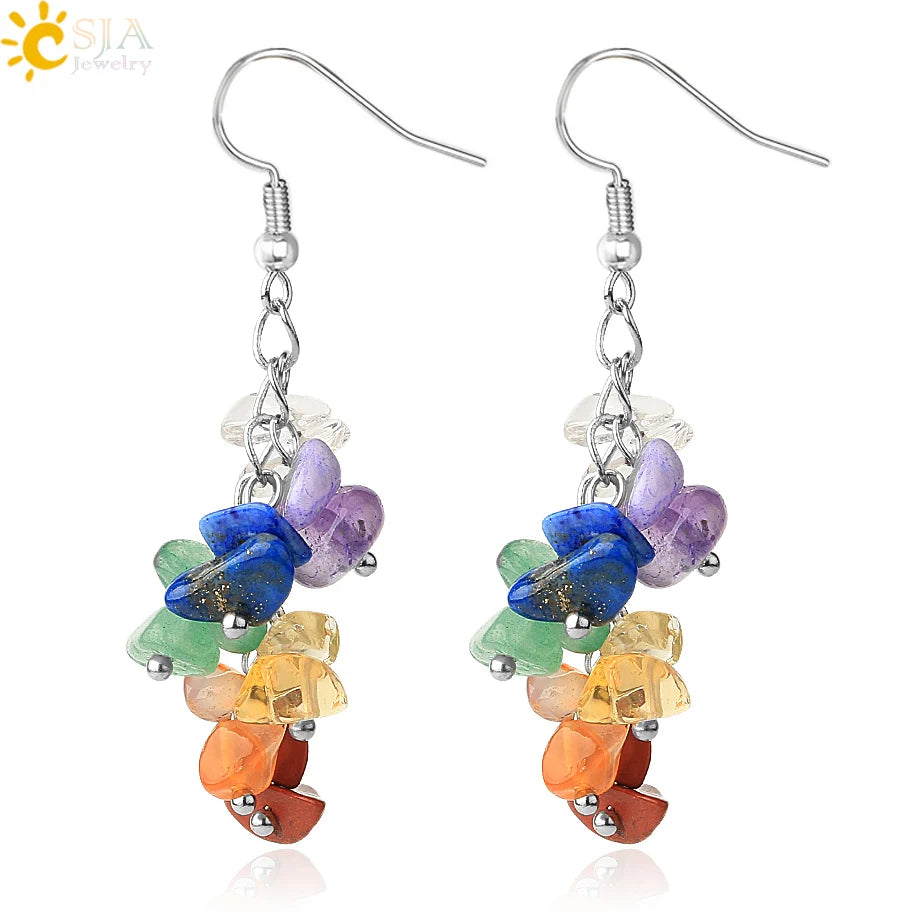 Natural Stone Chipped Earrings Drop Pendant 7 Chakra Irregular Crystal Bead for Women Handmade Fashion Jewelry Natural Stone Earring Women