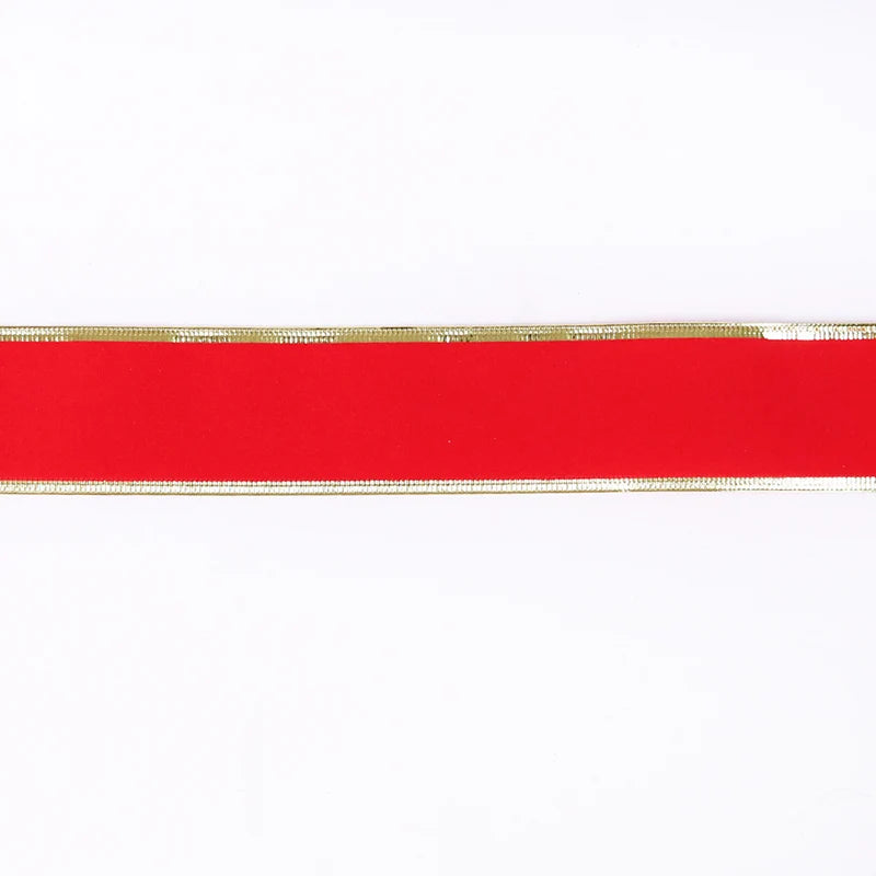Ruban de décorations d'arbre de noël rouge 10M, rubans avec fil de fer rubans à bords dorés p
