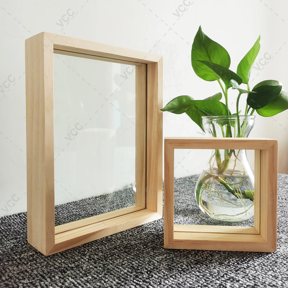 Wooden Photo Frames, Double Sided Acrylic Plant Specimen Display for Pressed Flowers Dried Leaves Table Decoration