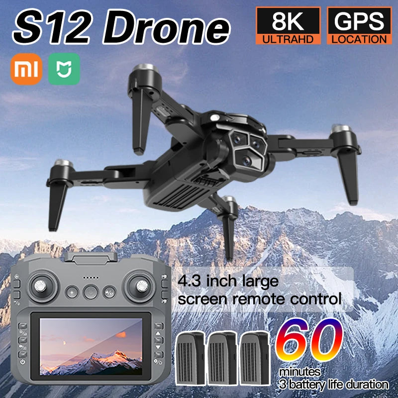 Drone Xiaomi MIJIA S12 – 8K Professionnel, Caméra HD, GPS, WIFI 5G, Écran 4,3” Télécommande, Quadcopter Pliable