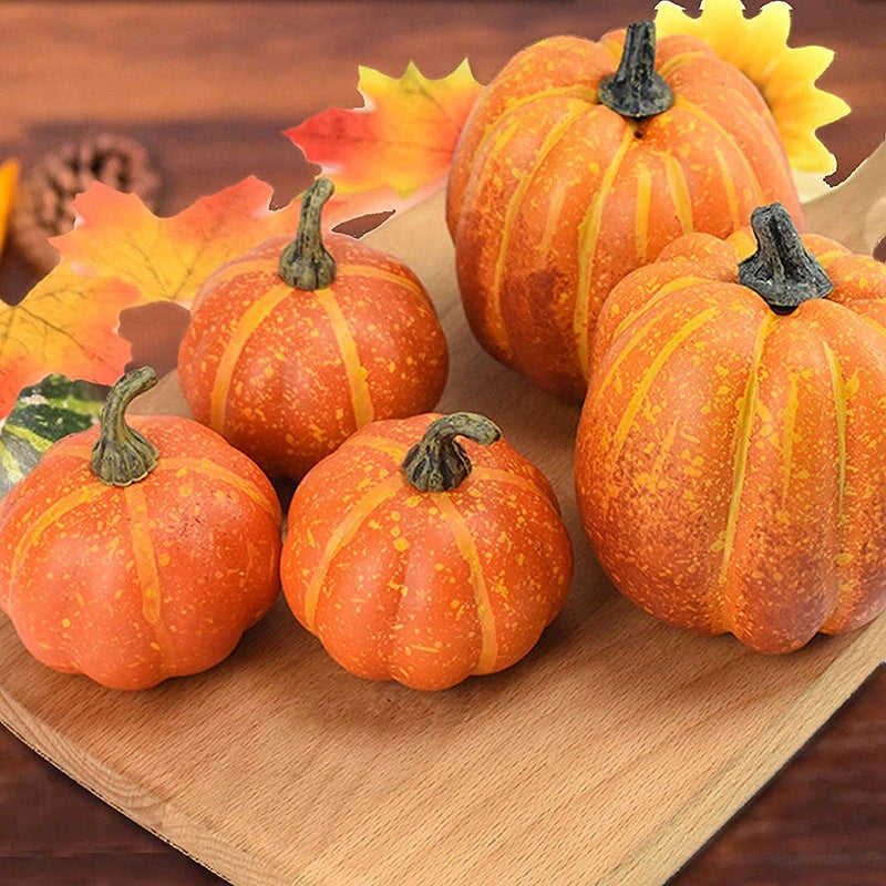 Orange Artificial Pumpkins for Decorating, Halloween Decorations. Fall Harvest, 7 Pieces 