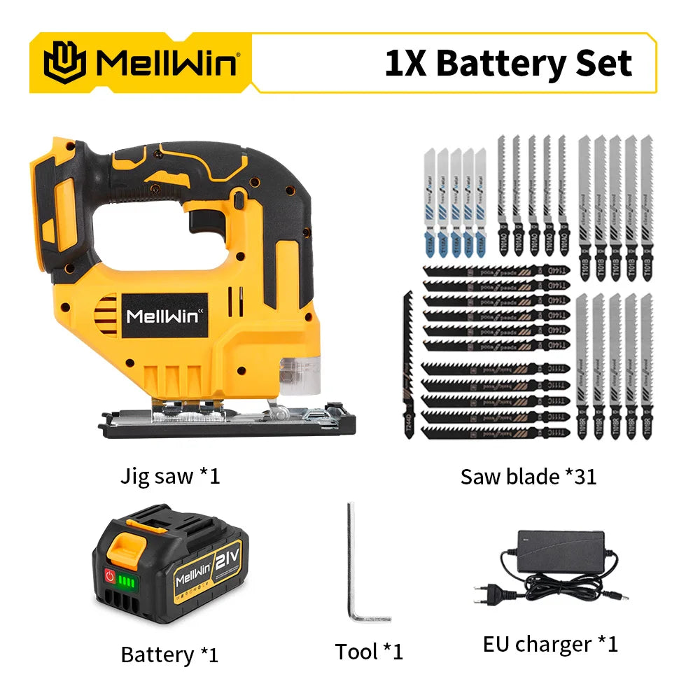 MELLWIN 3500 tr/min scie sauteuse électrique sans fil 31 lames scie courbe sans fil outil de travail du bois multifonction pour Makita broche de batterie 18V
