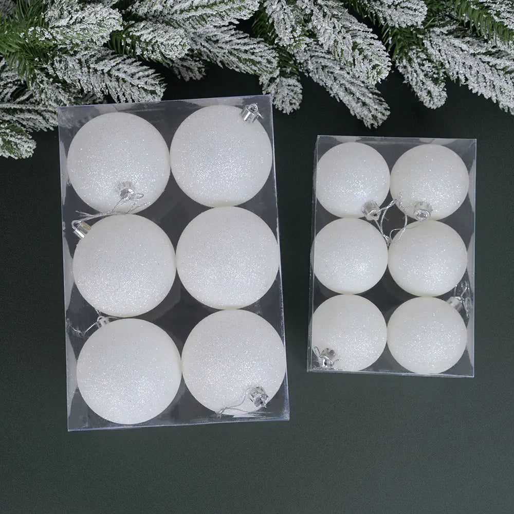 6Pcs/Box White Glitter Christmas Ball Ornaments Xmas Tree Decorations New Year