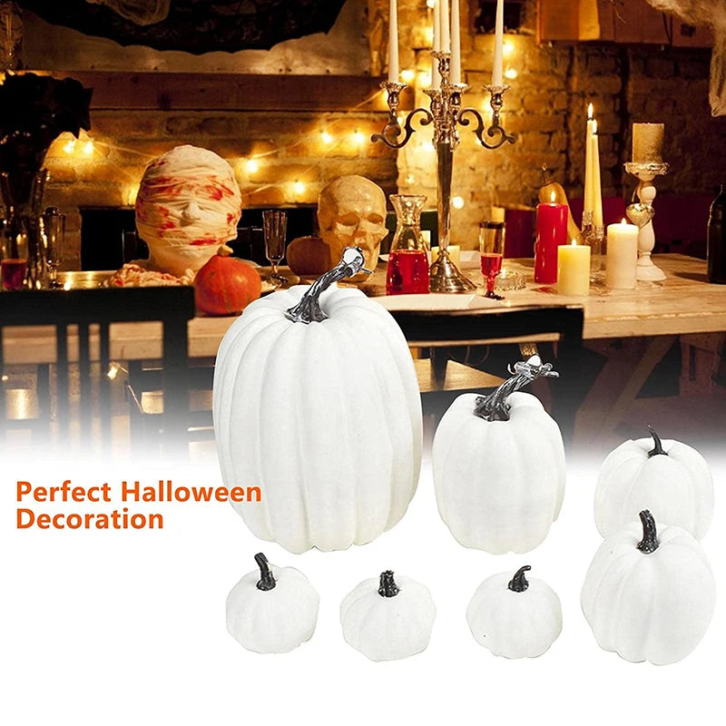 Orange Artificial Pumpkins for Decorating, Halloween Decorations. Fall Harvest, 7 Pieces 