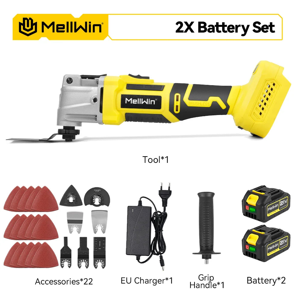 Outil multifonction oscillant sans balais MELLWIN – Scie, polisseuse et découpe pour bois avec broche Makita 18V