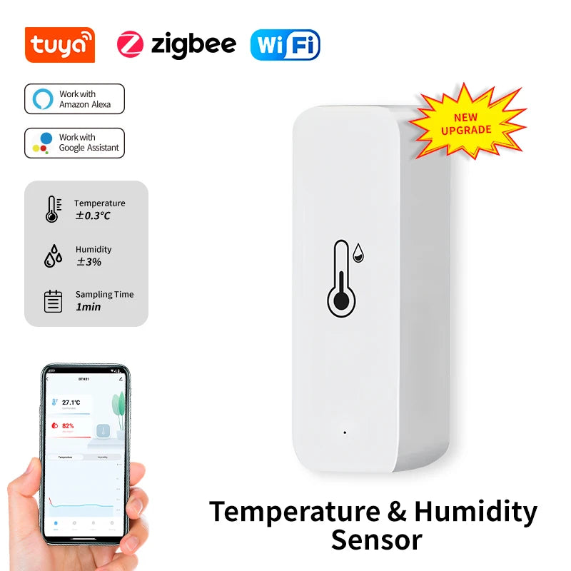 Capteur de température et d'humidité Tuya Wifi/Zigbee Thermomètre d'intérieur pour la maison Fonctionne avec Alexa Google Home Assistant