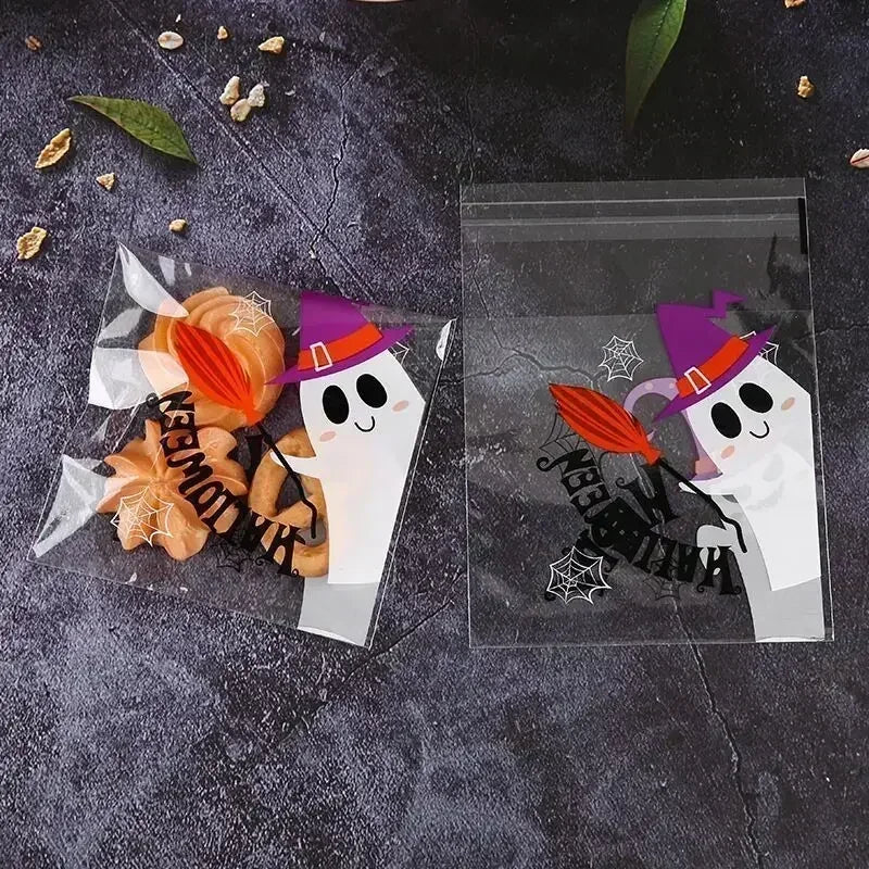 Sacs Cadeau Auto-Adhésifs 10x10 cm – Bonbons, Friandises Halloween – Lot de 50/100 pièces