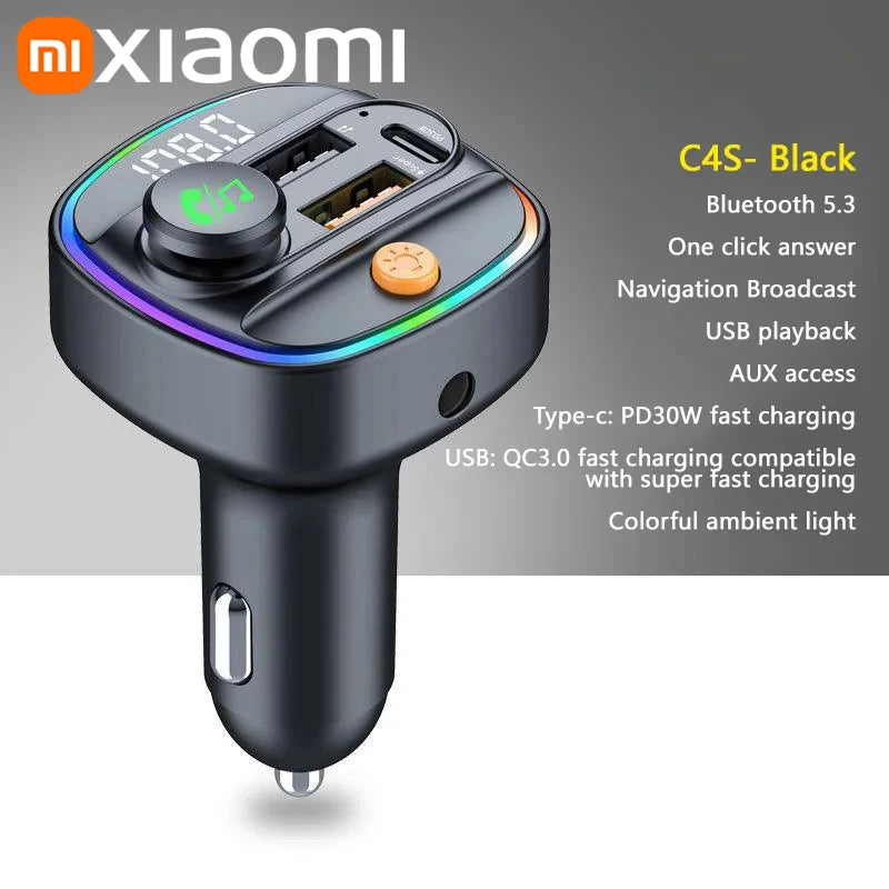 Bluetooth 5.3 FM Transmitter Freisprecheinrichtung Auto AUX Radio Modulator MP3 Player mit Schnellladeadapter Autozubehör 