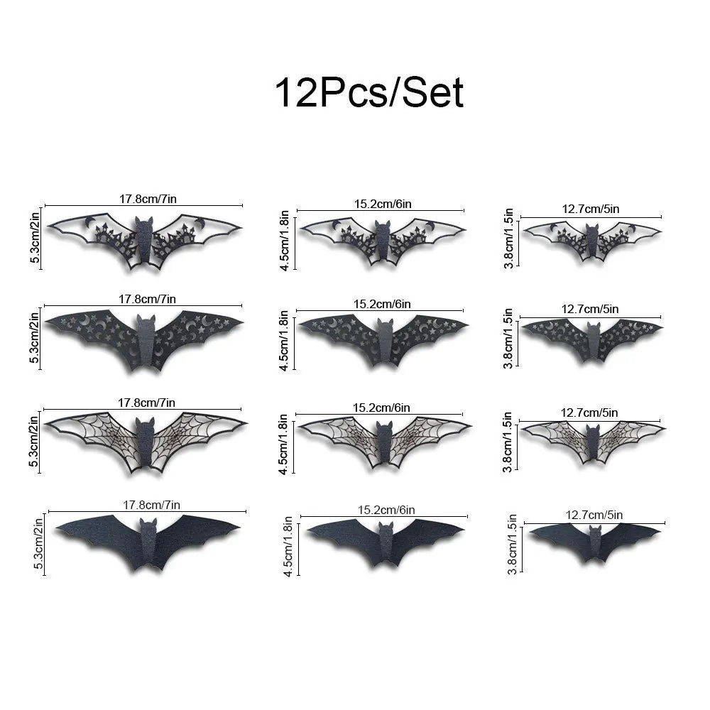 Mini Autocollants Muraux 3D – Chauves-Souris Noires Creuses – Décoration Halloween