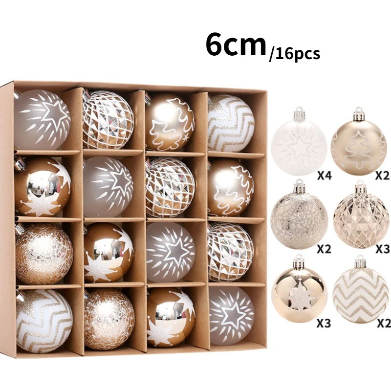 Boules de Noël champagne or – 6 cm, lot de 16 pièces, ornements suspendus pour sapin et décoration de fête