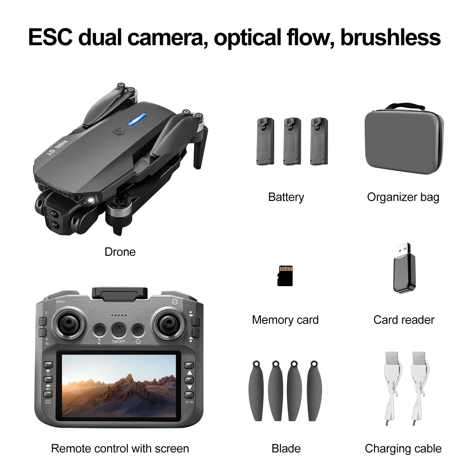 Drone E88GT 2025 – Quadrirotor Pliable 6K HD avec Écran 4,3"