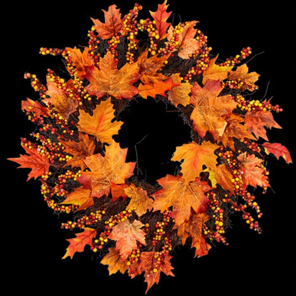 Autumn Flower Wreath for Door, 45cm, Decorative Halloween Fall Flower Wreath, Maple