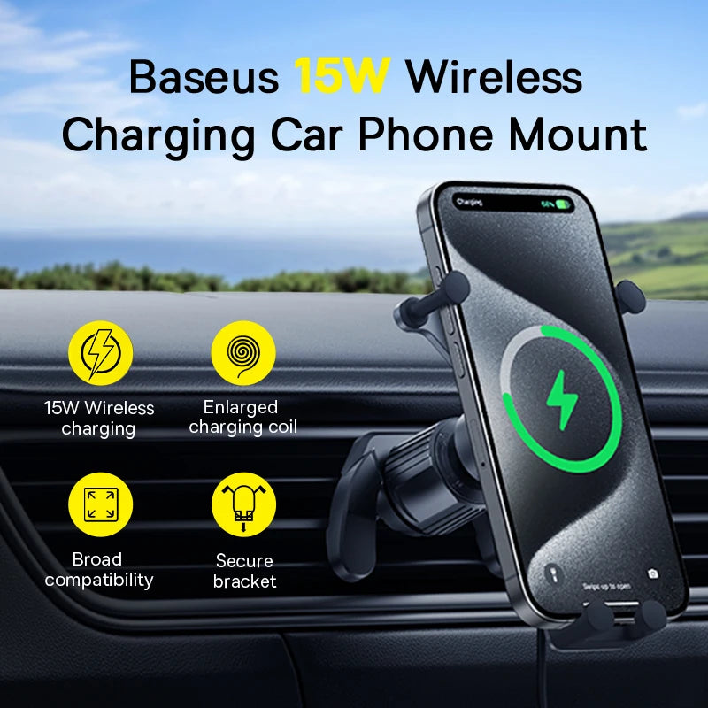 Car Phone Holder Wireless Charging Stand Air Vent Gravity Phone Holder iPhone 14 Samsung Xiaomi Mobile Phone Holder 15W 