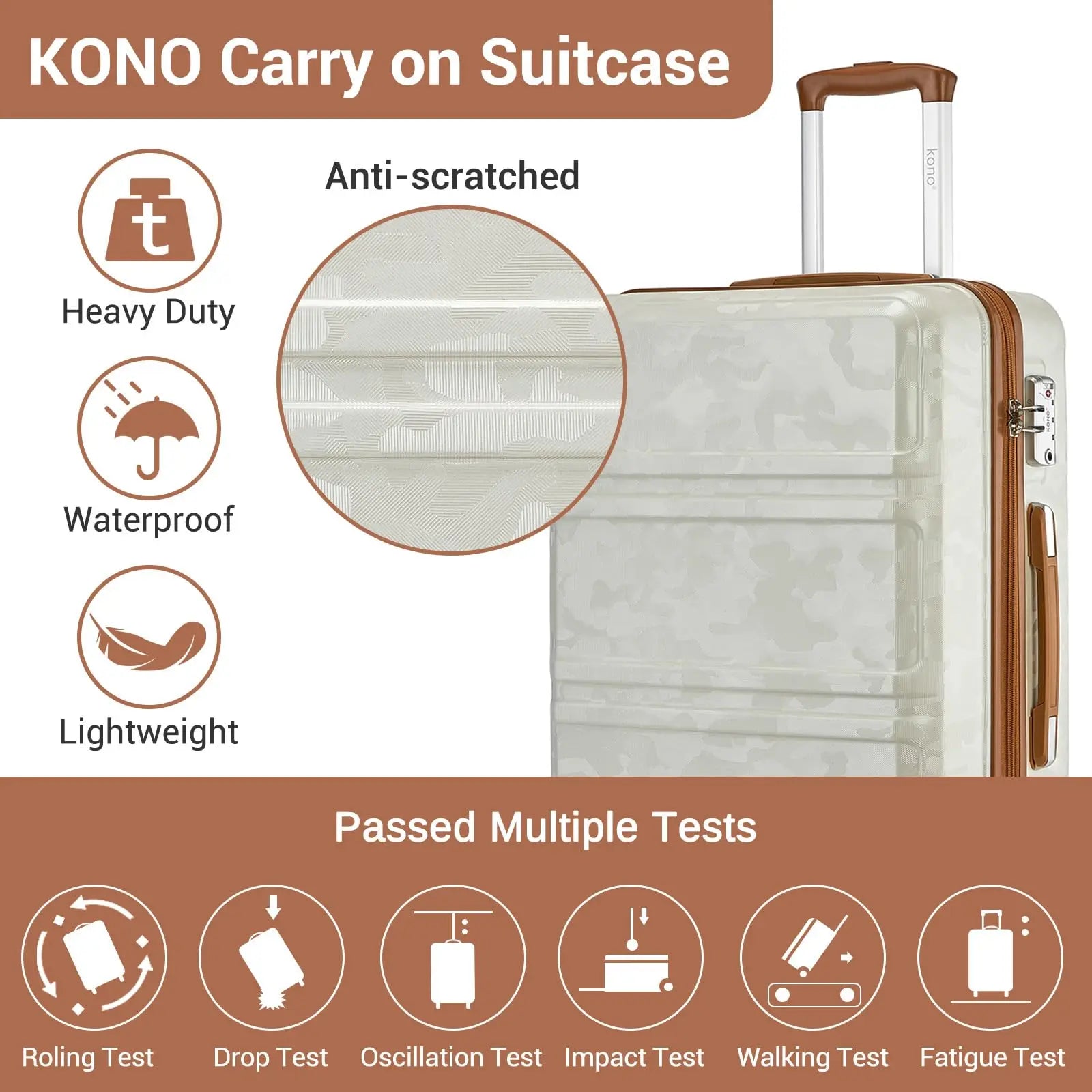 Ensemble de bagages de cabine ABS 3 pièces KONO, léger, serrure TSA, bagage à main pour voyage