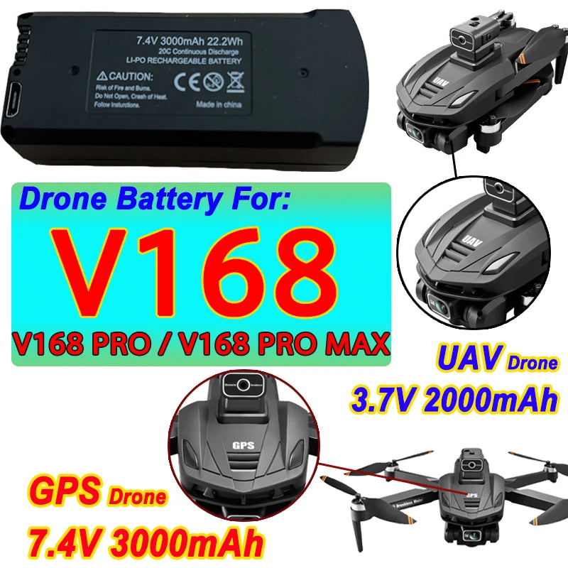 Batterie originale pour Drone V168, 7.4V, 3000mAh, pour V168Pro Max, GPS, 3.7V, 2000mAh, pour V168Pro RC Quadcopter, accessoires