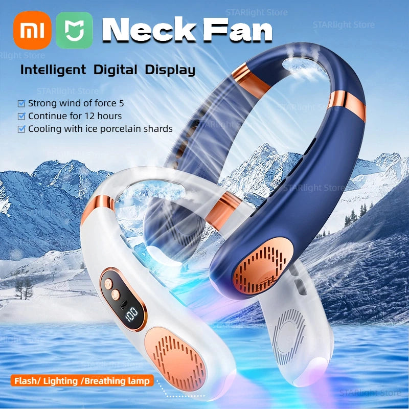 Ventilateur de cou sans pales XIAOMI 2025, 5 vitesses réglables, affichage numérique, USB rechargeable